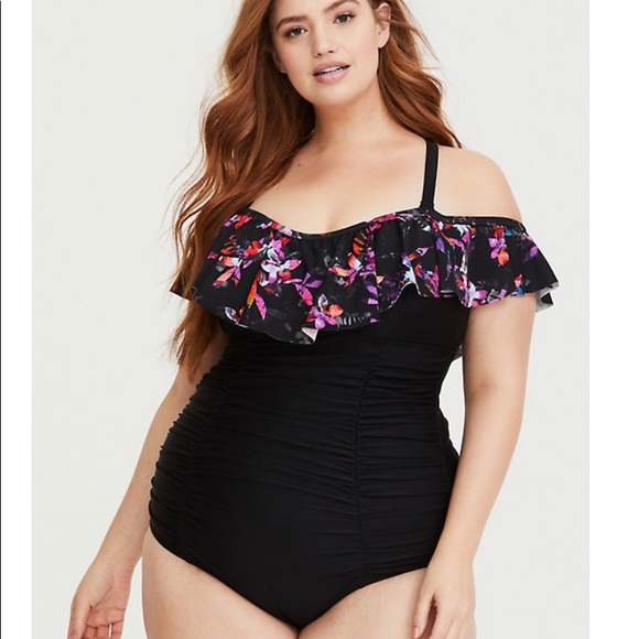 floral off the shoulder one piece swimsuit